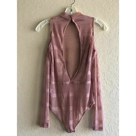 A. Peach Womens Dusty Pink Mesh Bodysuit S - Picture 5 of 7
